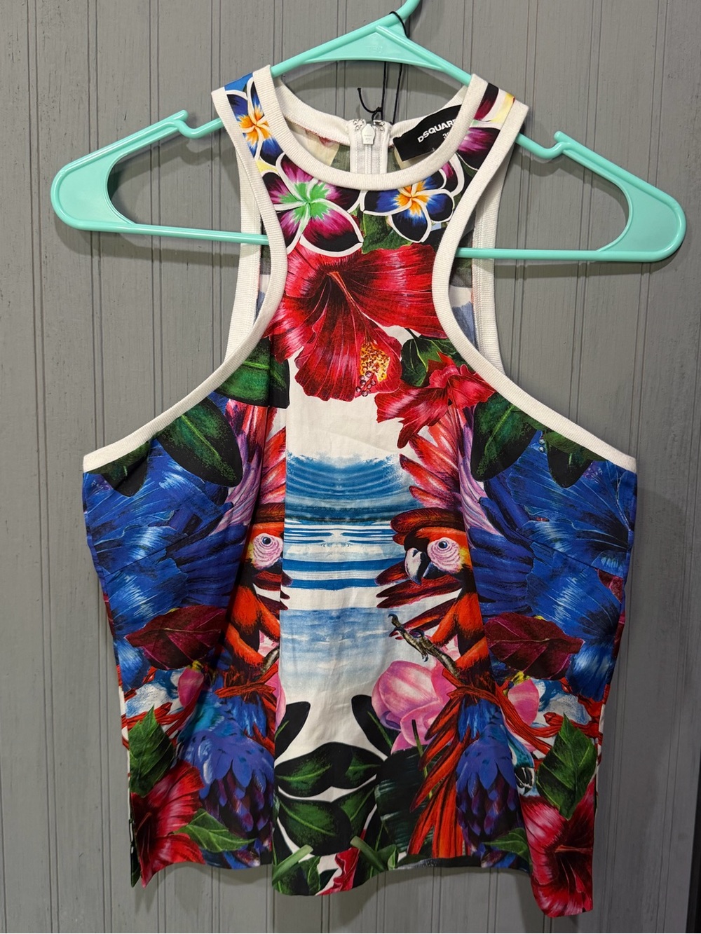 DSQUARED2 Tropical Floral Parrot Racerback Tank Top